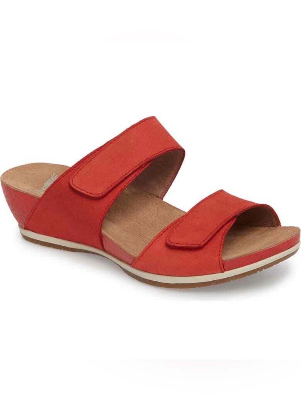 DANSKO- Vienna Milled Nubuck Wedge Slides Sandals Red Leather  Sz. 37/ 6.5-7